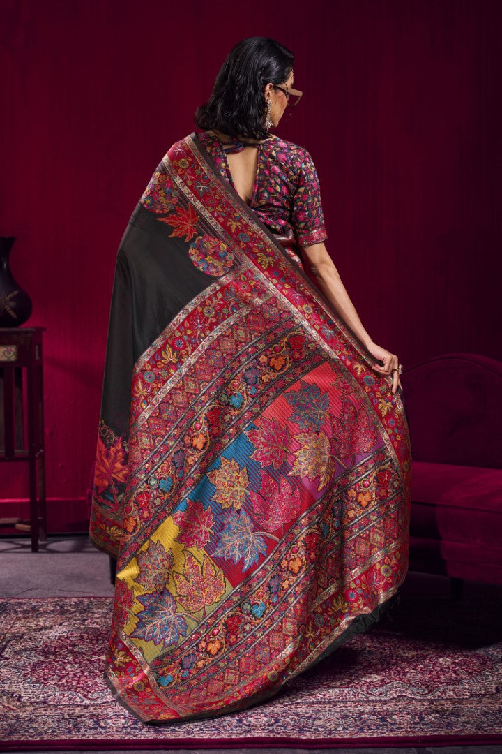 Designer Black Modal Pashmina Saree with Traditional Zari Weaving