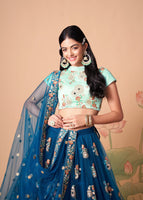 Dove Blue Lehenga Choli With   Thread, Zari, Dori And Sequins Embroidery With Mirror Work