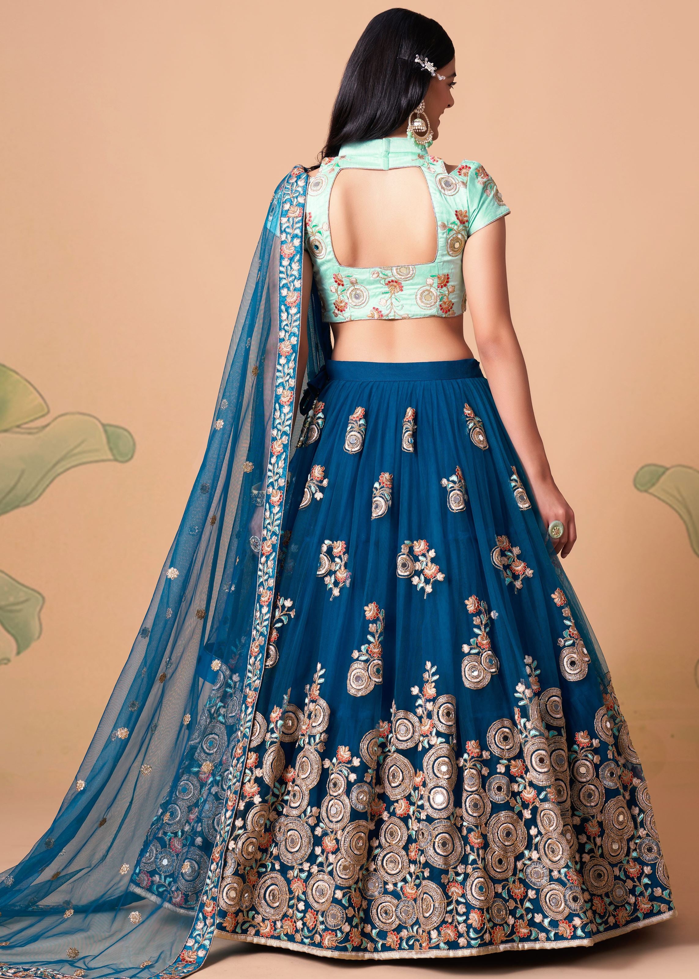 Dove Blue Lehenga Choli With   Thread, Zari, Dori And Sequins Embroidery With Mirror Work