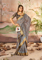 Dull Brown Beautiful Dolla Silk Woven Border Designer With Printed Saree