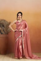 Dusty Pink Beautiful Velvet Ceremonial Wear Bollywood Saree