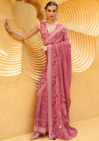 Dusty Pink Silk Georgette Saree With  Printed