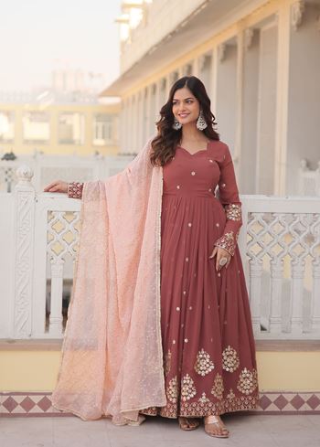 Dusty Rose Faux Georgette Suit With Embroidered work