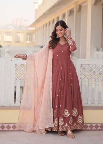 Dusty Rose Faux Georgette Suit With Embroidered work