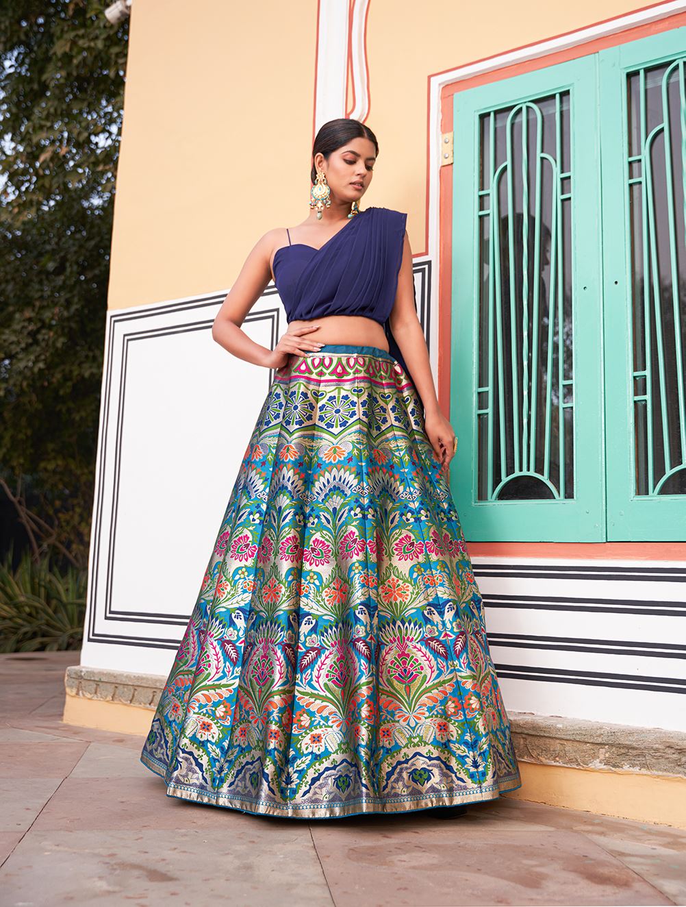Elegance Redefined Nevy Blue Banarasi Silk Lehenga With Heritage-Inspired Zari Detailing