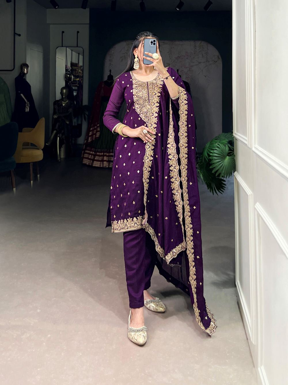 Elegance Redefined Vichitra Silk Salwar Suit with Sequin & Thread Embroidery