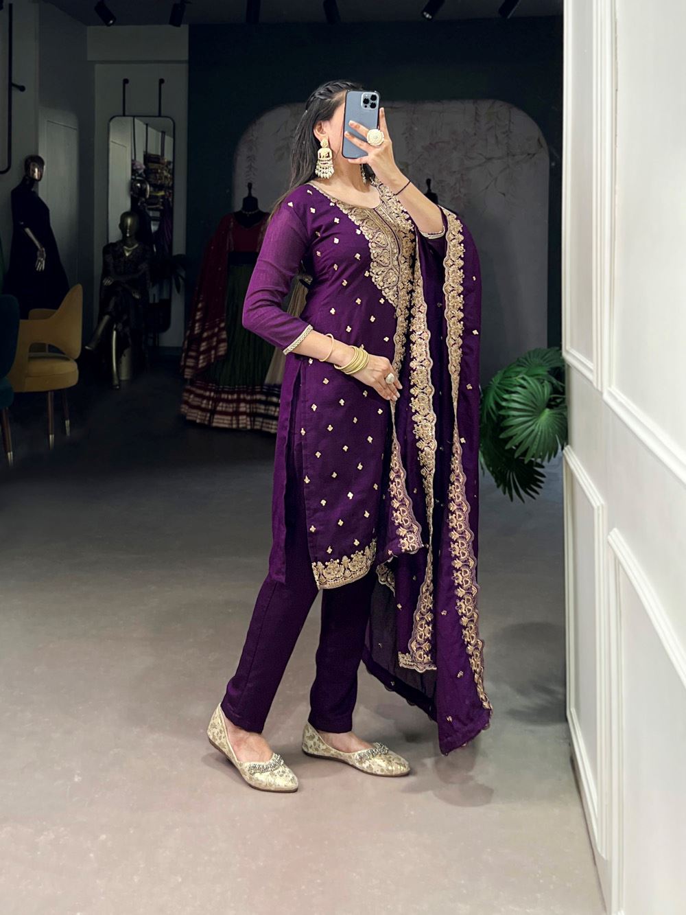 Elegance Redefined Vichitra Silk Salwar Suit with Sequin & Thread Embroidery
