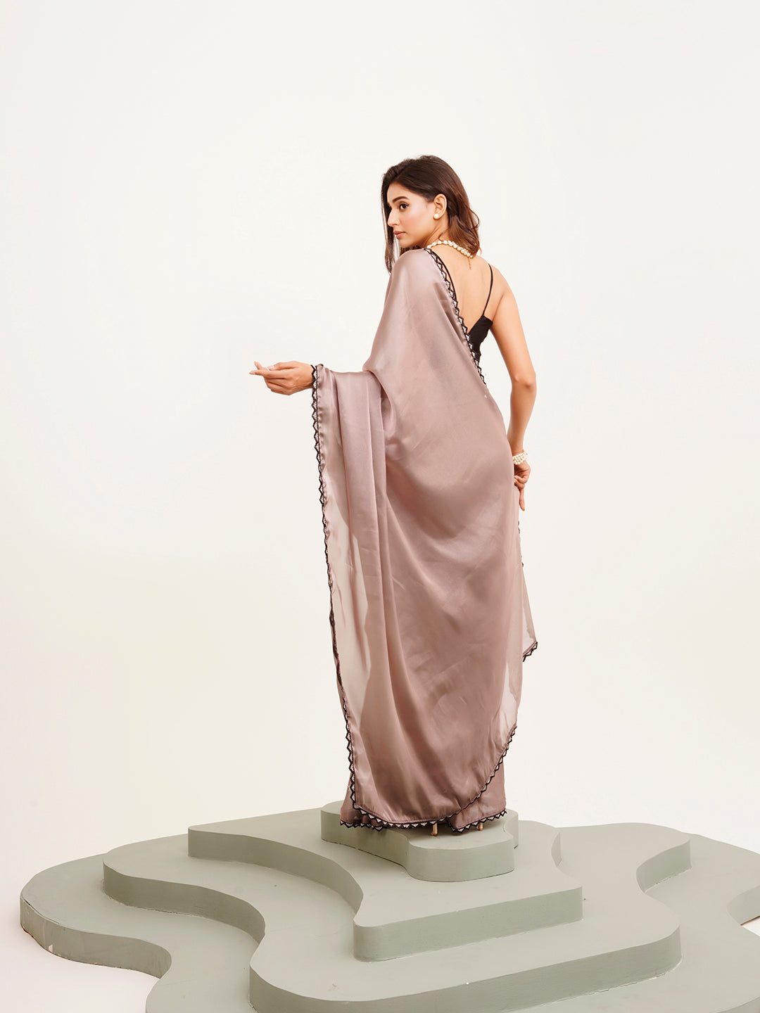Embellished Beads And Stones Work Grey Silk Blend Rich Ceremonial Saree