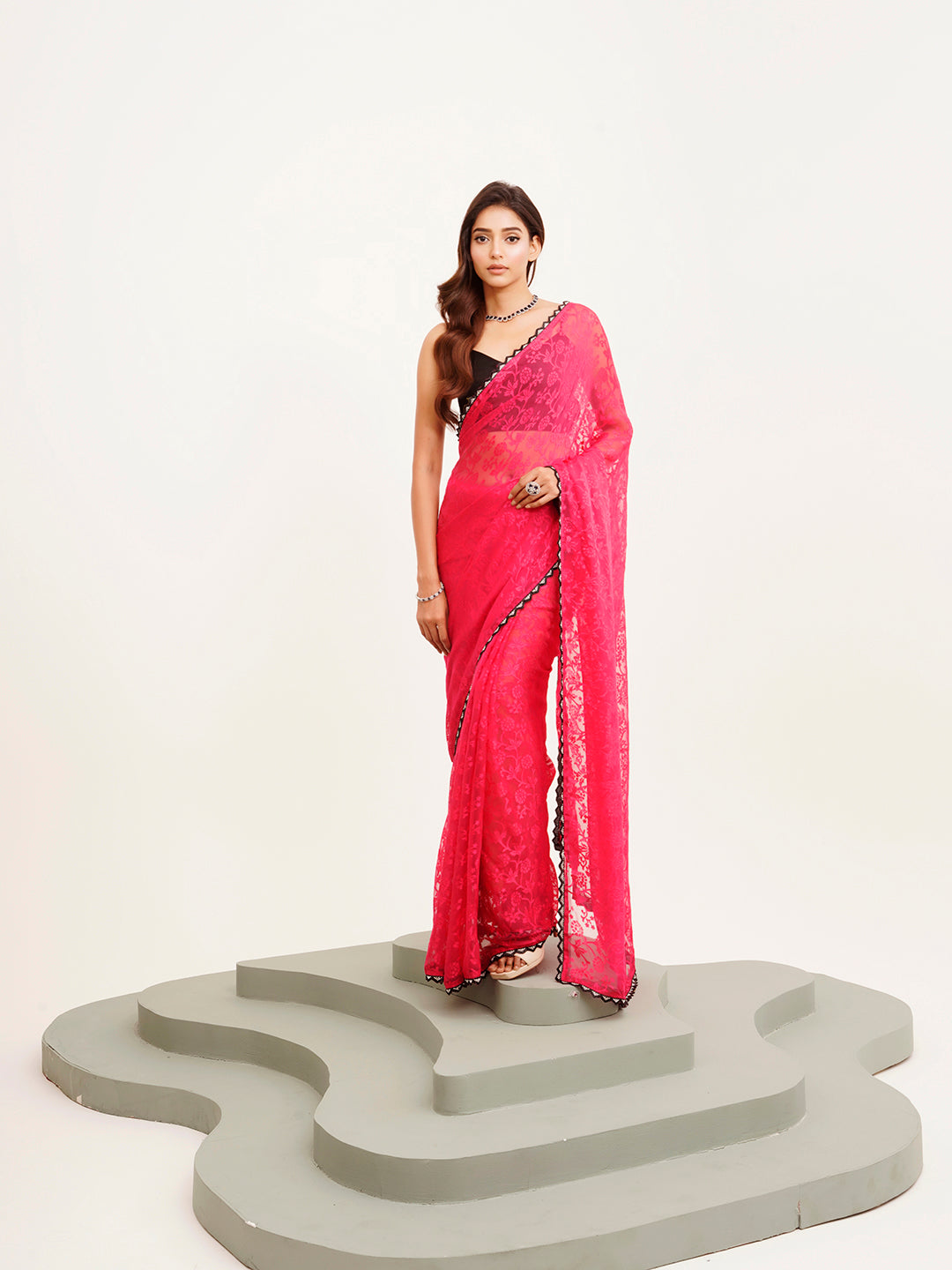 Embellished Beads And Stones Work Pink Brasso Rich Ceremonial Saree