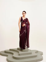 Embellished Beads And Stones Work Purple Chiffon Rich Ceremonial Saree