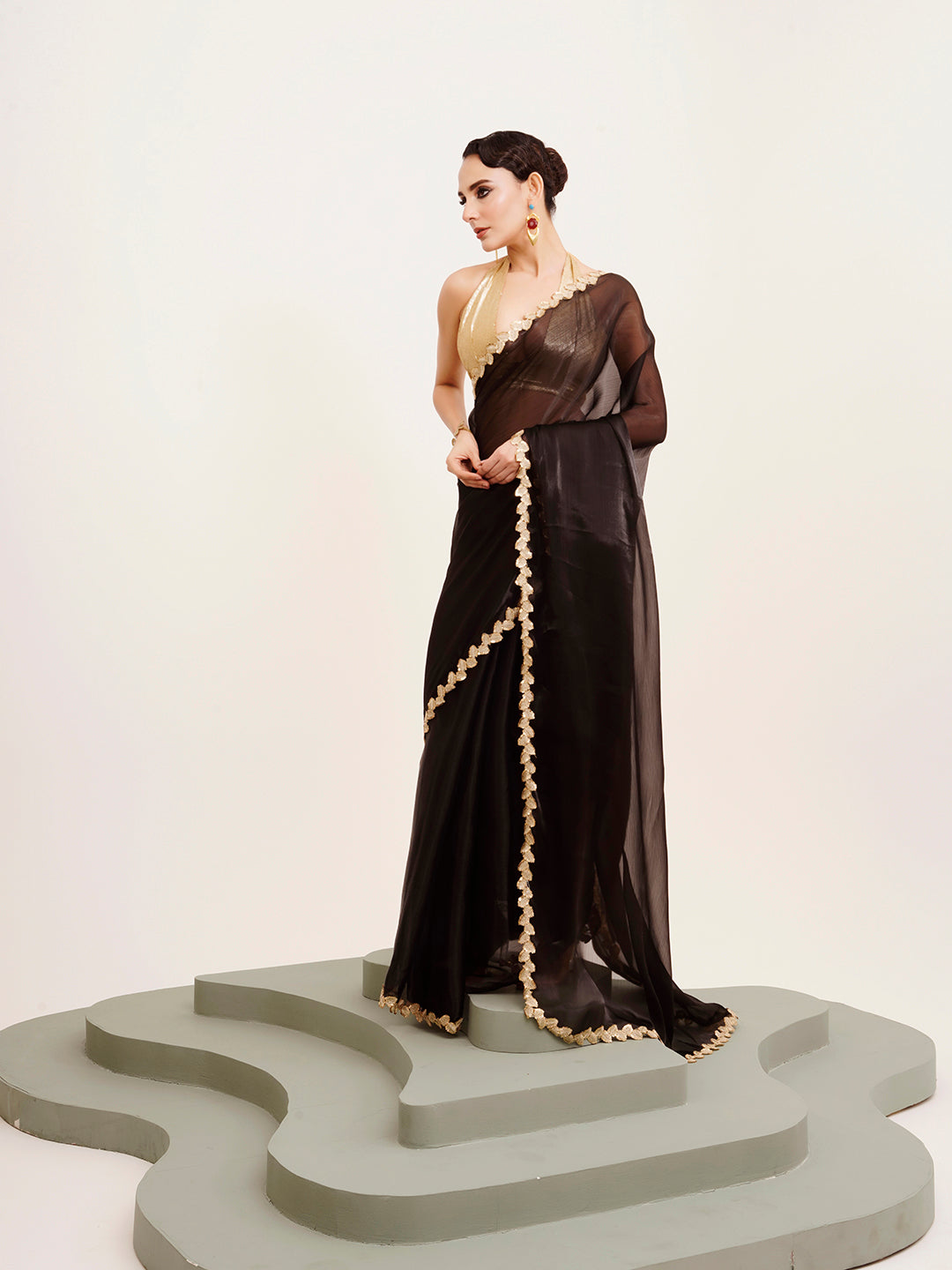 Embellished Sequinned Work Black Organza Rich Ceremonial Saree