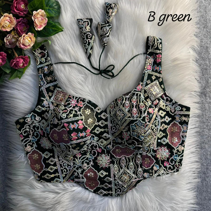 Emerald Bottle Green Luxe Corset Sequins Embroidered Blouse  Fox Georgette Partywear