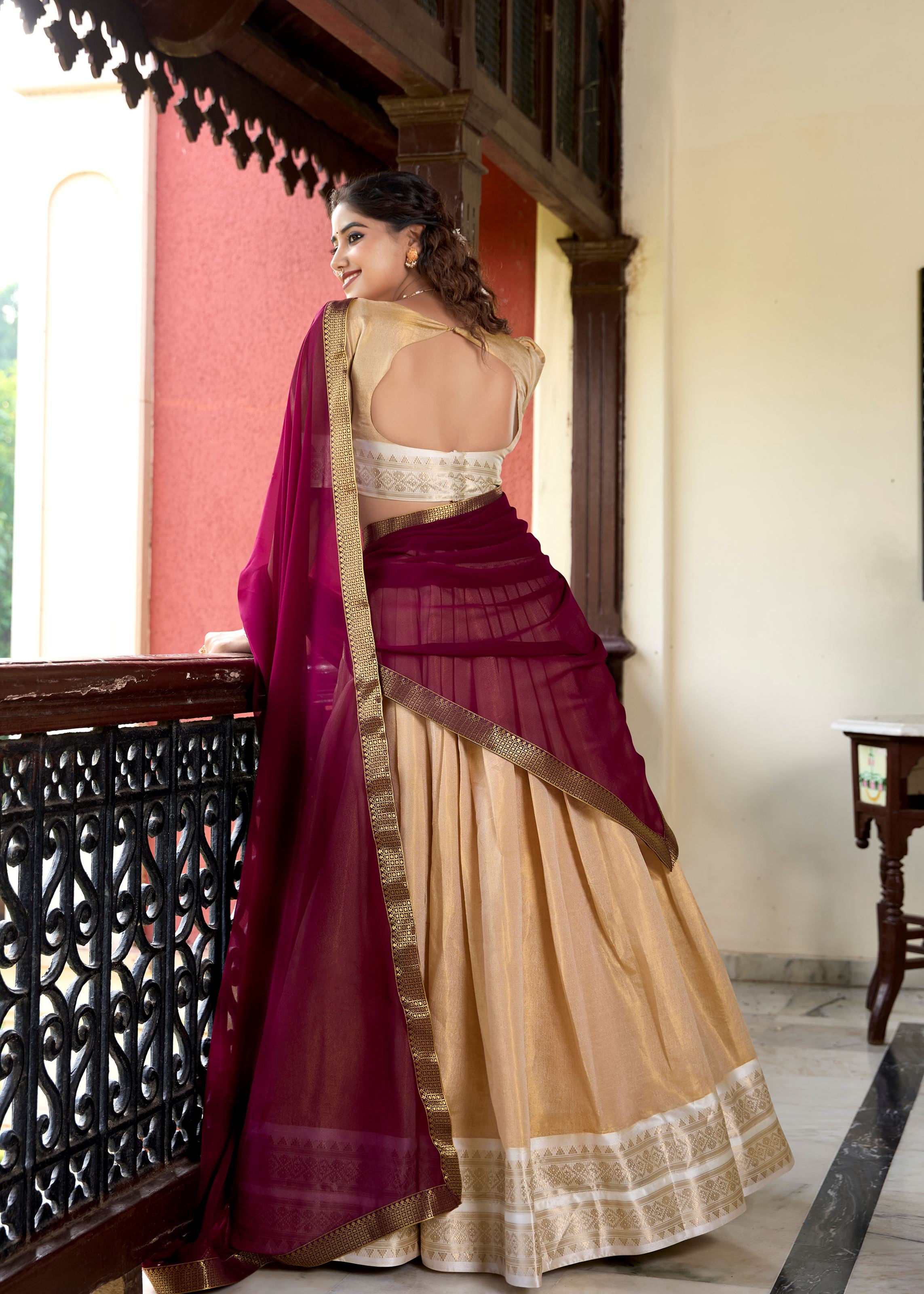 Ethereal Beauty In Cream Kanchipuram Zari Woven Silk Lehenga For Grand Celebrations