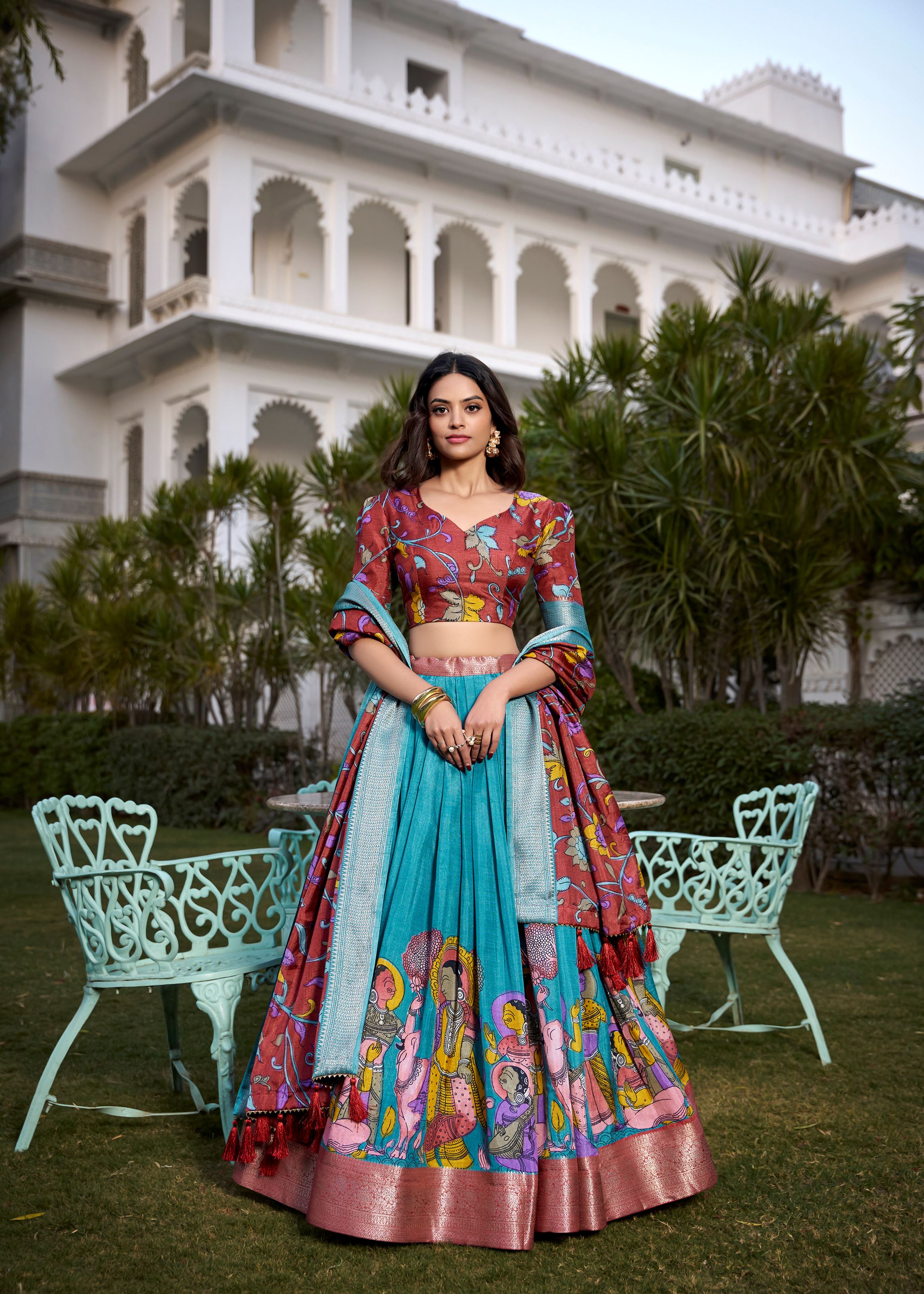 Ethnic Chic Printed Kalamkari Lehenga with Luxurious Zari Border
