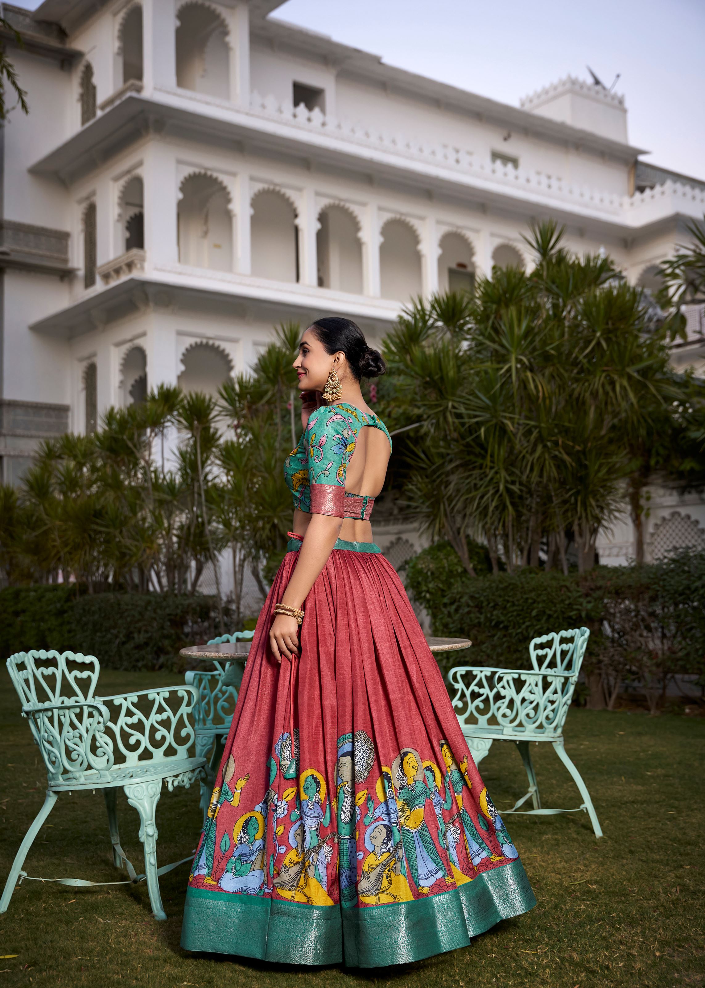 Ethnic Chic Printed Kalamkari Lehenga with Luxurious Zari Border