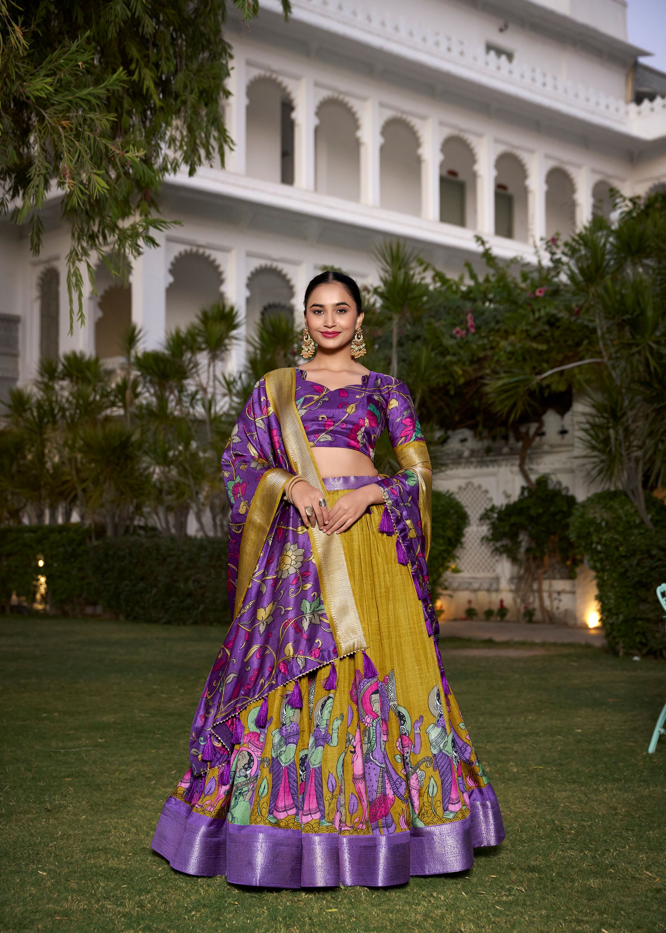 Ethnic Chic Printed Kalamkari Lehenga with Luxurious Zari Border