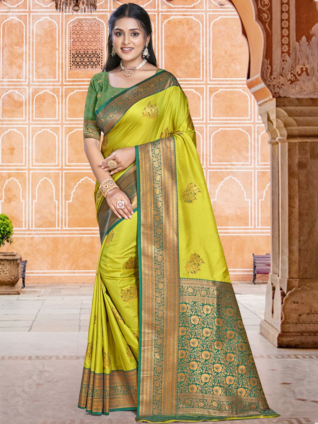 Exotic Parrot Green Colour Soft Silk Saree