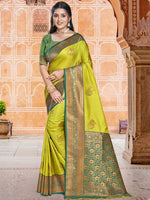 Exotic Parrot Green Colour Soft Silk Saree