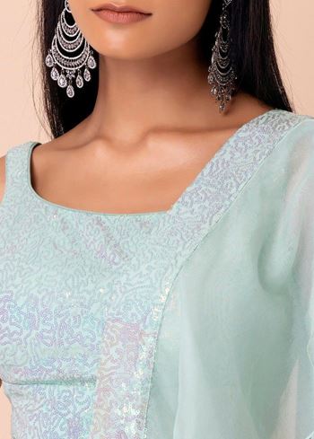 Fabulous Sky-Blue Embroidered Georgette Reception Wear Lehenga Choli