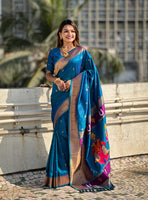 Featival Looks Blue Soft Silk Woven Paithani Vitthala Designer Saree