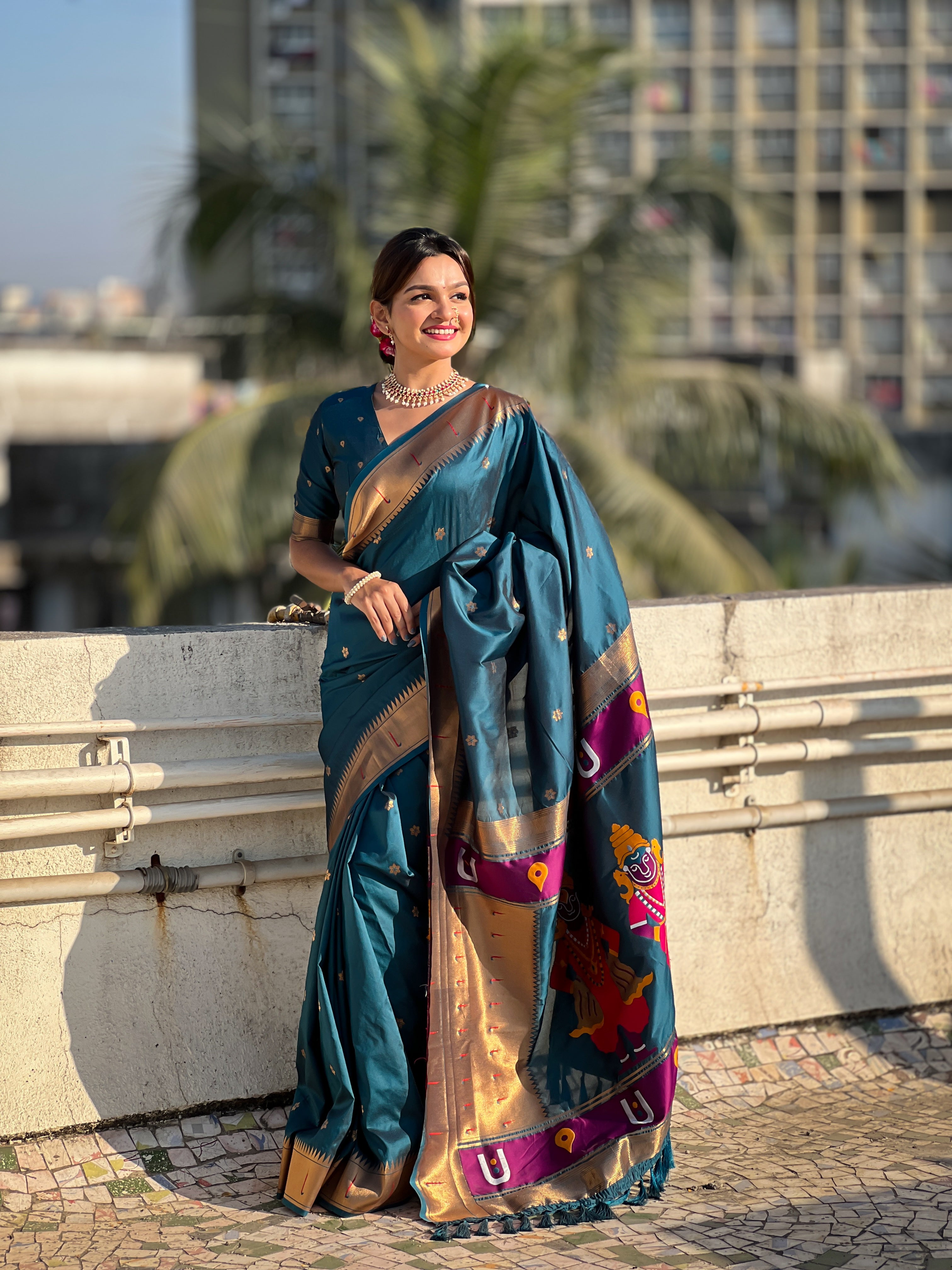 Festival Looks Navy Blue Soft Silk Woven Paithani Vitthala Designer Saree