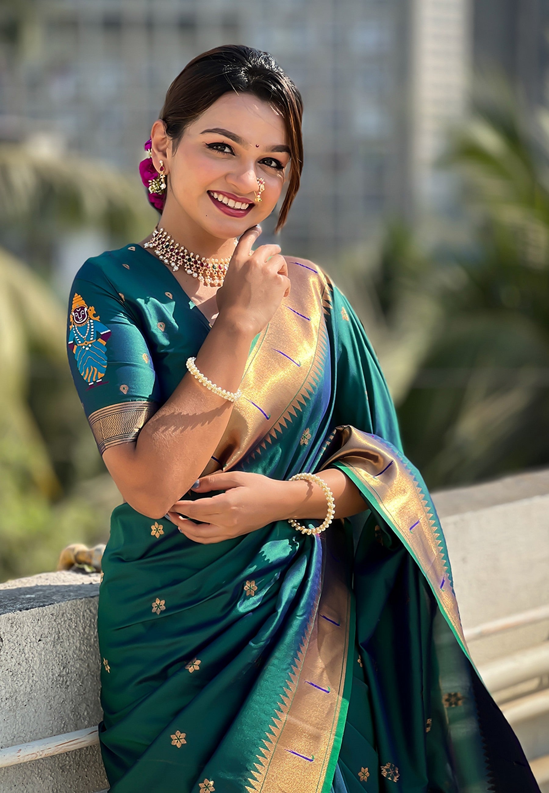 Festival Looks Rama Soft Silk Woven Paithani Vitthala Designer Saree