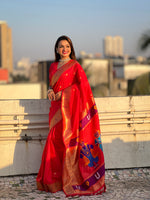 Festival Looks Red Soft Silk Woven Paithani Vitthala Designer Saree