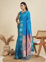 Firozi Banarasi Silk Saree with Silver Butti and Paithani Pallu