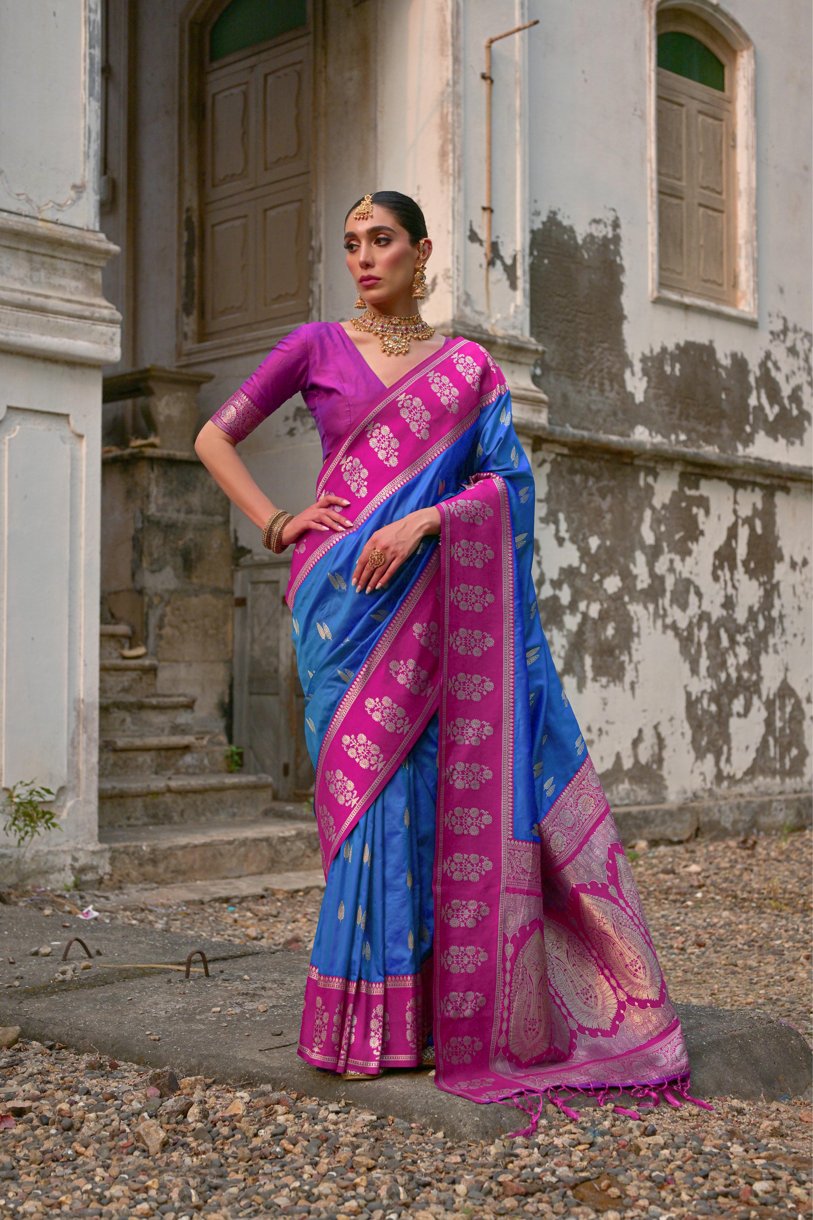 Firozi Banarasi Silk Woven Jari Designer Heavy Rich Looks Ceremonial Saree