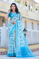Firozi Beautiful Linen Cotton Designer Festive Wear Saree