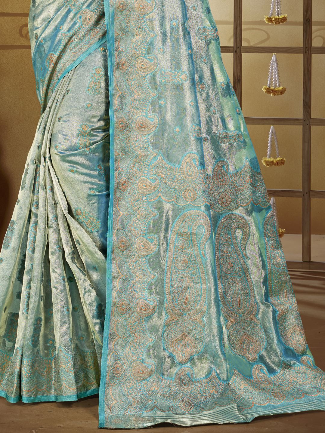 Firozi Color Festive Wear Silk Saree
