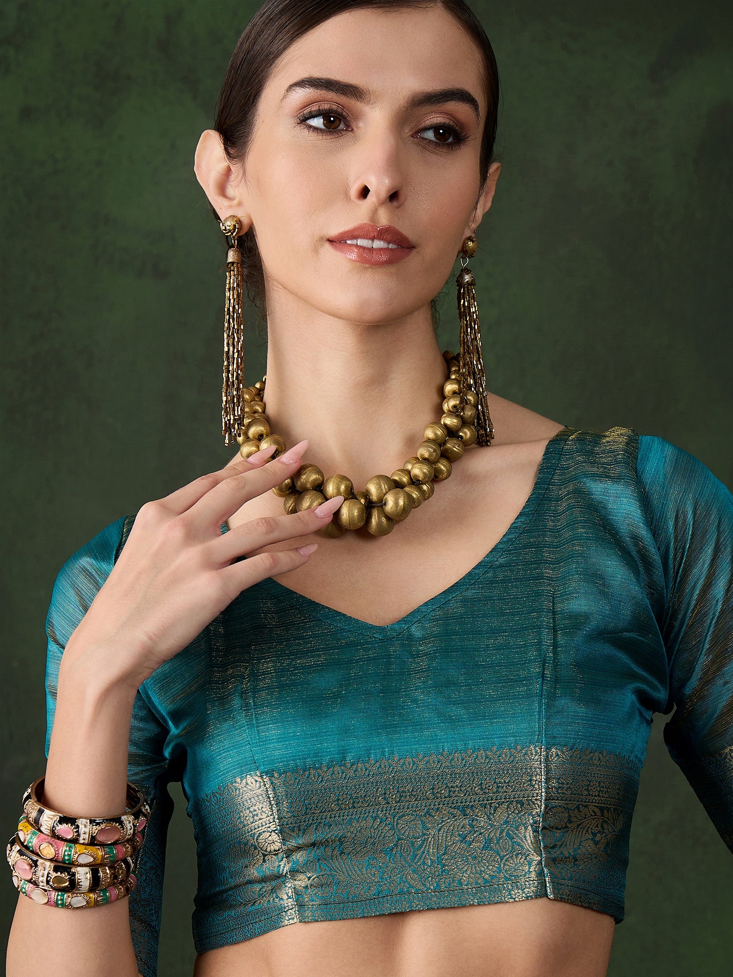 Firozi Khadi Organza Woven Jacquard Designer Traditional Festive Wear Saree