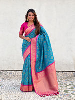 Firozi Patola Silk Weaving Ikkat Meenakari Designer Graceful Ceremonial Saree