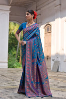 Firozi Silk Saree with Thread Jal and Floral Weaves