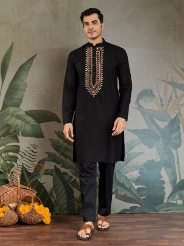 Foil Printed Black Viscose Rayon Ethnic Kurta with Dupatta
