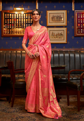 Gajari Pure Satin Woven Silk Saree With Woven Work