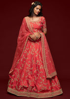 Gajri Art Silk Lehenga Choli With Thread, Zari, Dori and Sequins Embroidery Work