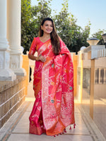 Gajri Banarasi Silk Saree With Traditional Woven Meenakari Designer Traditional Looks