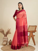 Gajri Raw Silk Saree with Temple Border and Striped Pallu