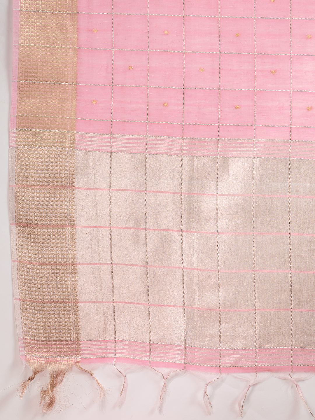 Gajri Soft Silk Saree with Checks and Zari Pallu