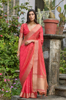 Gajri Soft Tussar Silk Saree with Butti and Zari Pallu
