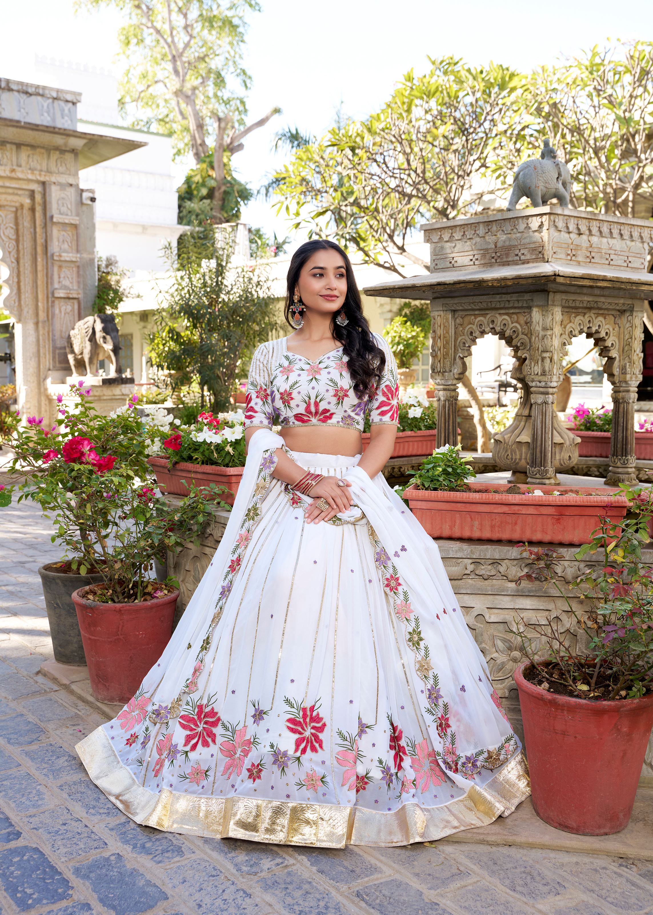 Georgette Lehenga Embellished with Sequins and Thread Work