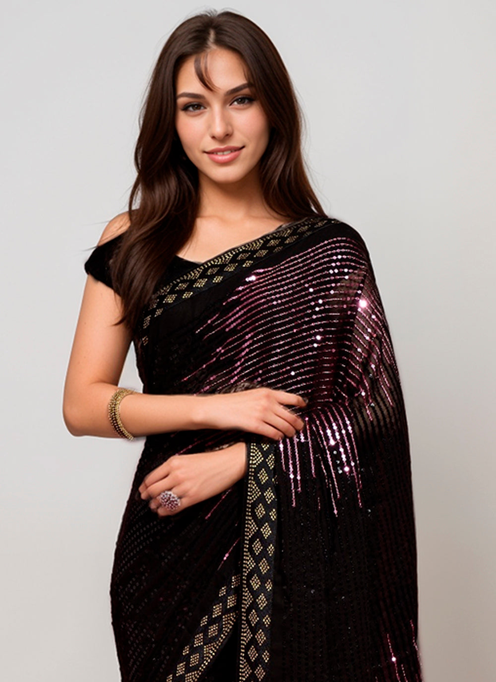 Gold Beautiful Bollywood Style Ceremonial Georgette Saree