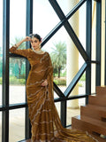 Gold Colour Zimichu Silk Embroidery Work Saree