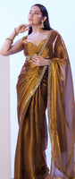 Gold Glamorous Satin Jimmy Choo Stylish Girlie Ceremonial Saree
