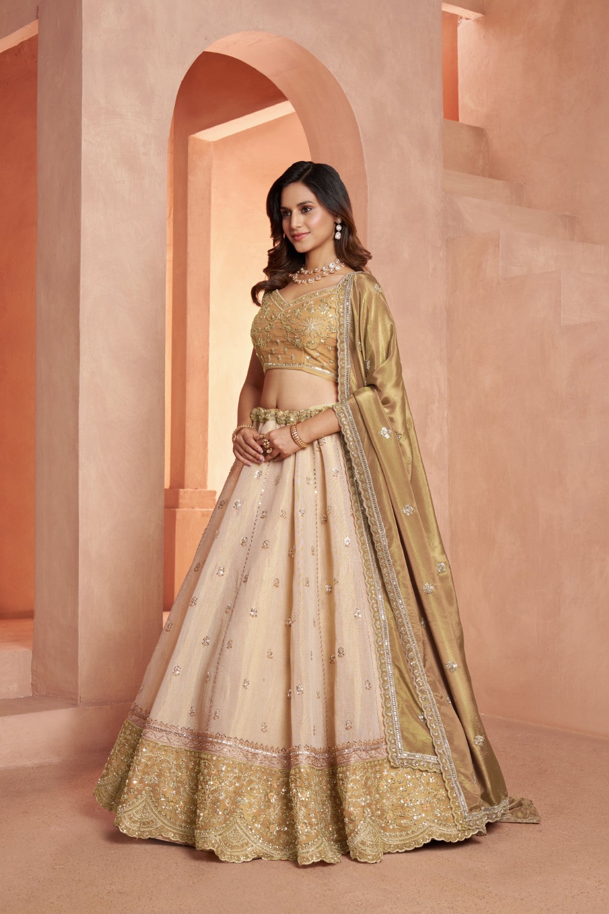 Gold Kanjivaram Tissue Handcrafted Bridal Lehenga Choli