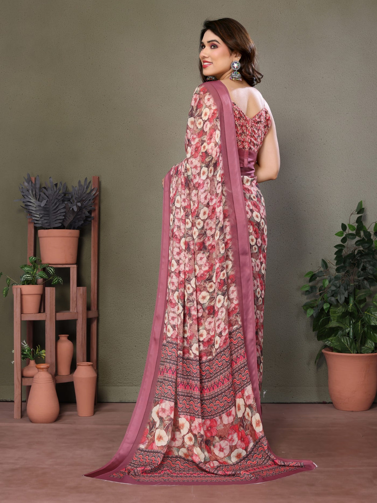 Gold Moss Satin Patta Saree with Digital Print