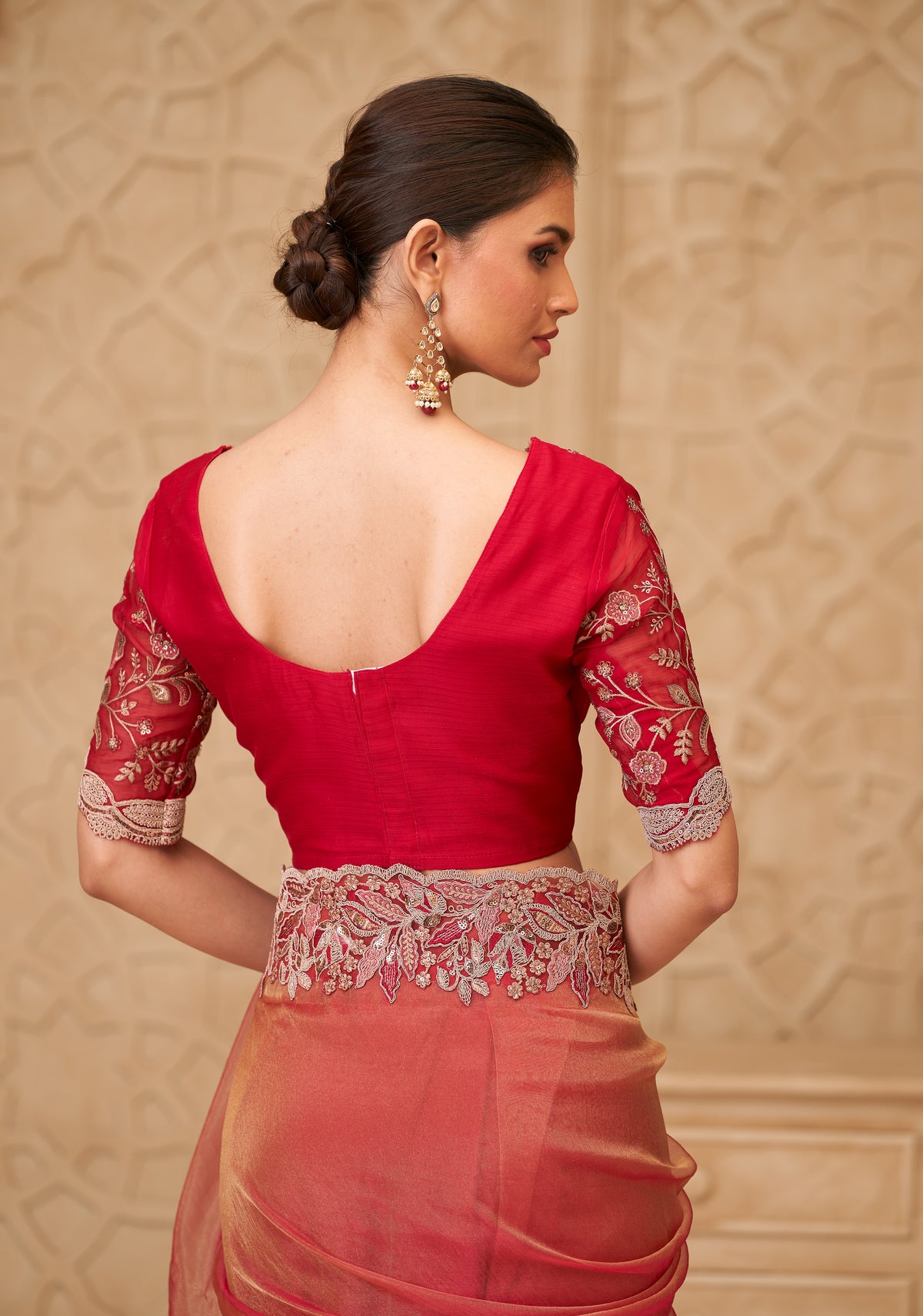 Gold Saree With  Heavy Thread Embroidery Sequins Border Work With Embroidery Blouse