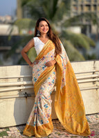 Gold Silk Blend Kalamkari Printed Saree