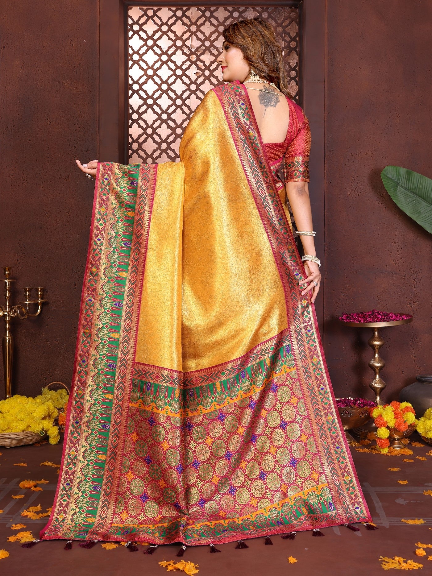 Gold Tissue Silk Saree With Traditional Weaving